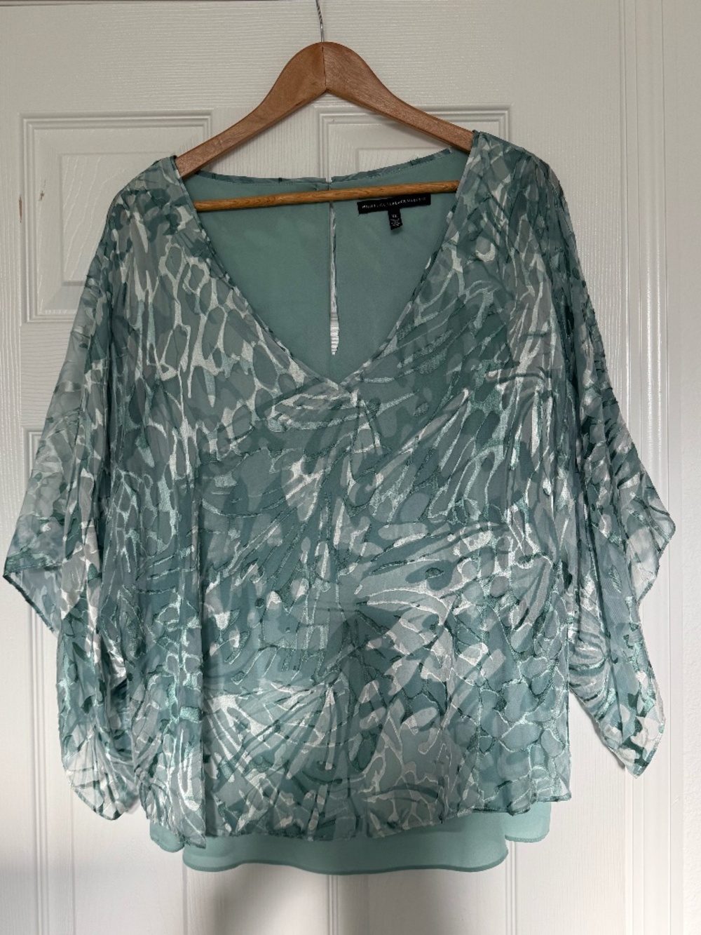 White House Black Market Teal Patterned Blouse